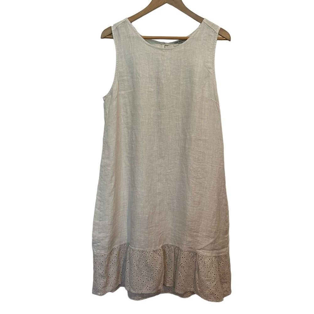 Terzo Millennio Italian 100% Linen A-Line Eyelet Midi Dress Size M